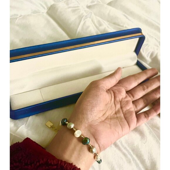 pearl bracelet Vintage statement chain cultured bead bracelet gold wit gift box - Picture 2 of 10